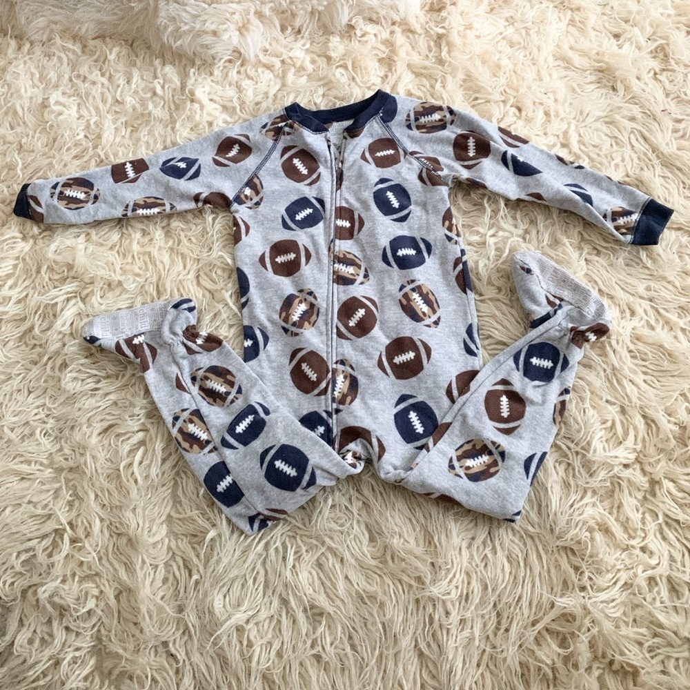Carter’s | Child of Mine | Pajama One Piece Foot Covers Gray Blue Brown - Picture 4 of 9